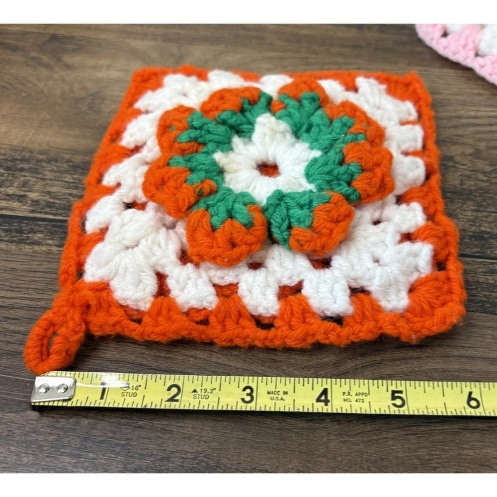 Lot Of 3 Handmade Crochet Floral Granny Square Pot Holder Trivet 6